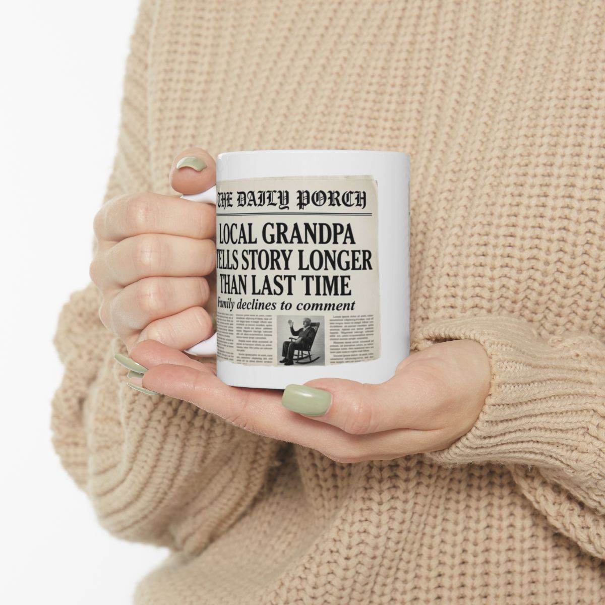 Grandpa Coffee Mug — "Local Grandpa Tells Story Longer Than Last Time" Newspaper Mug