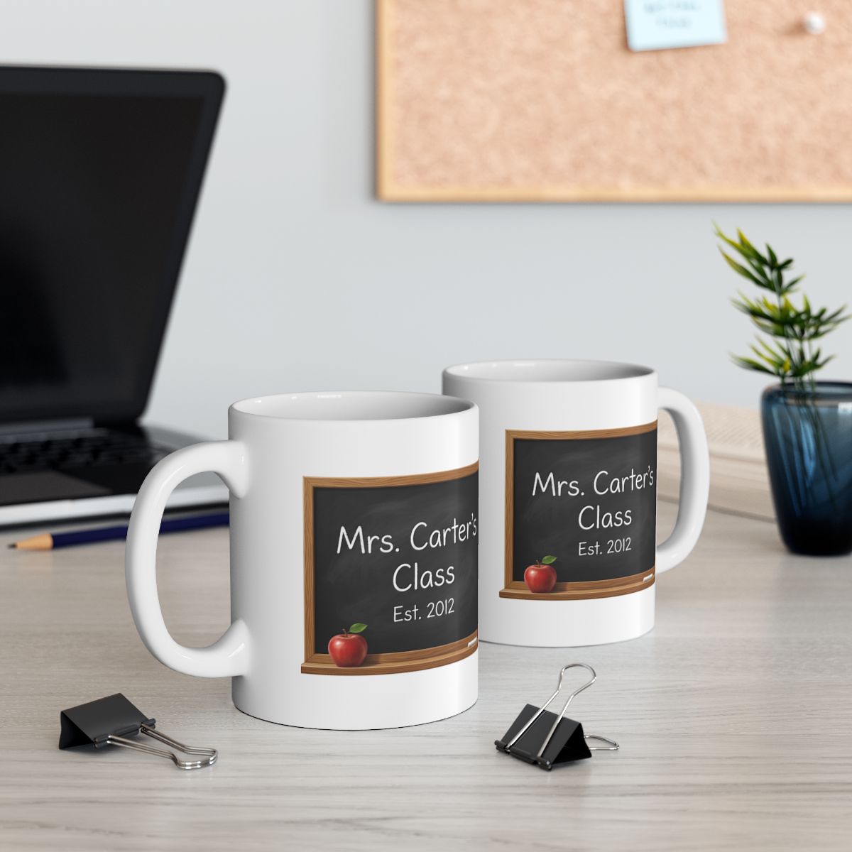 Personalized Teacher Mug — Chalkboard with Teacher's Name & Est. Year