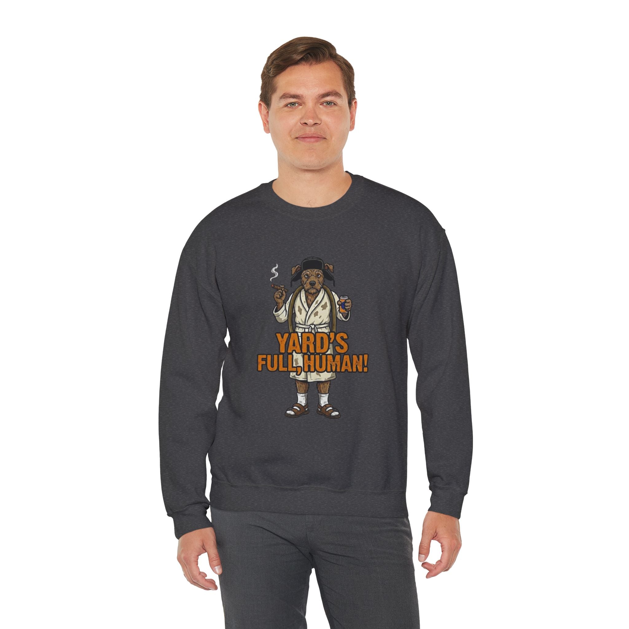 Yards Full, Human Crewneck Sweatshirt - crewneck sweatshirt additional angle by Bluegrass Gifts