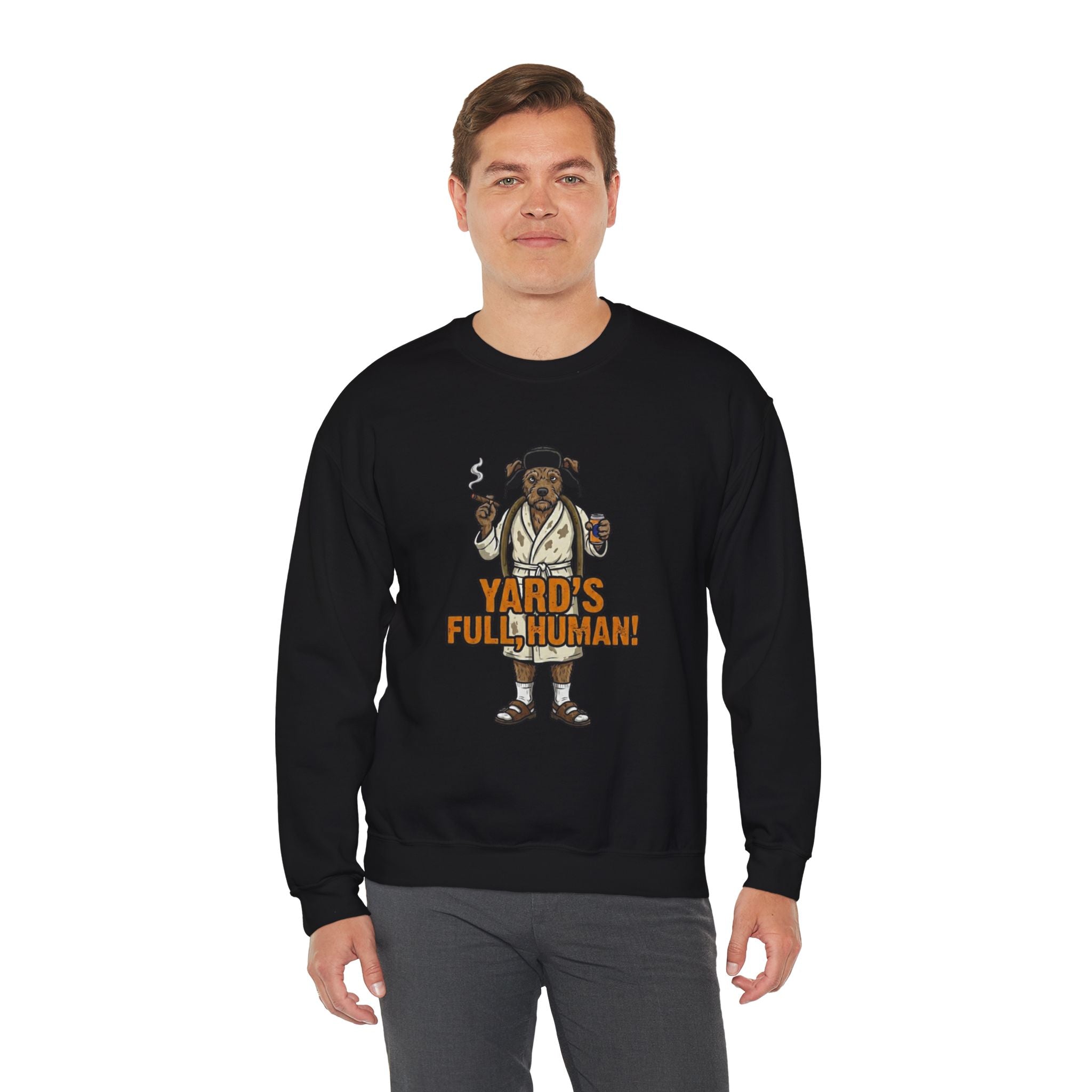Yards Full, Human Crewneck Sweatshirt - crewneck sweatshirt back view by Bluegrass Gifts