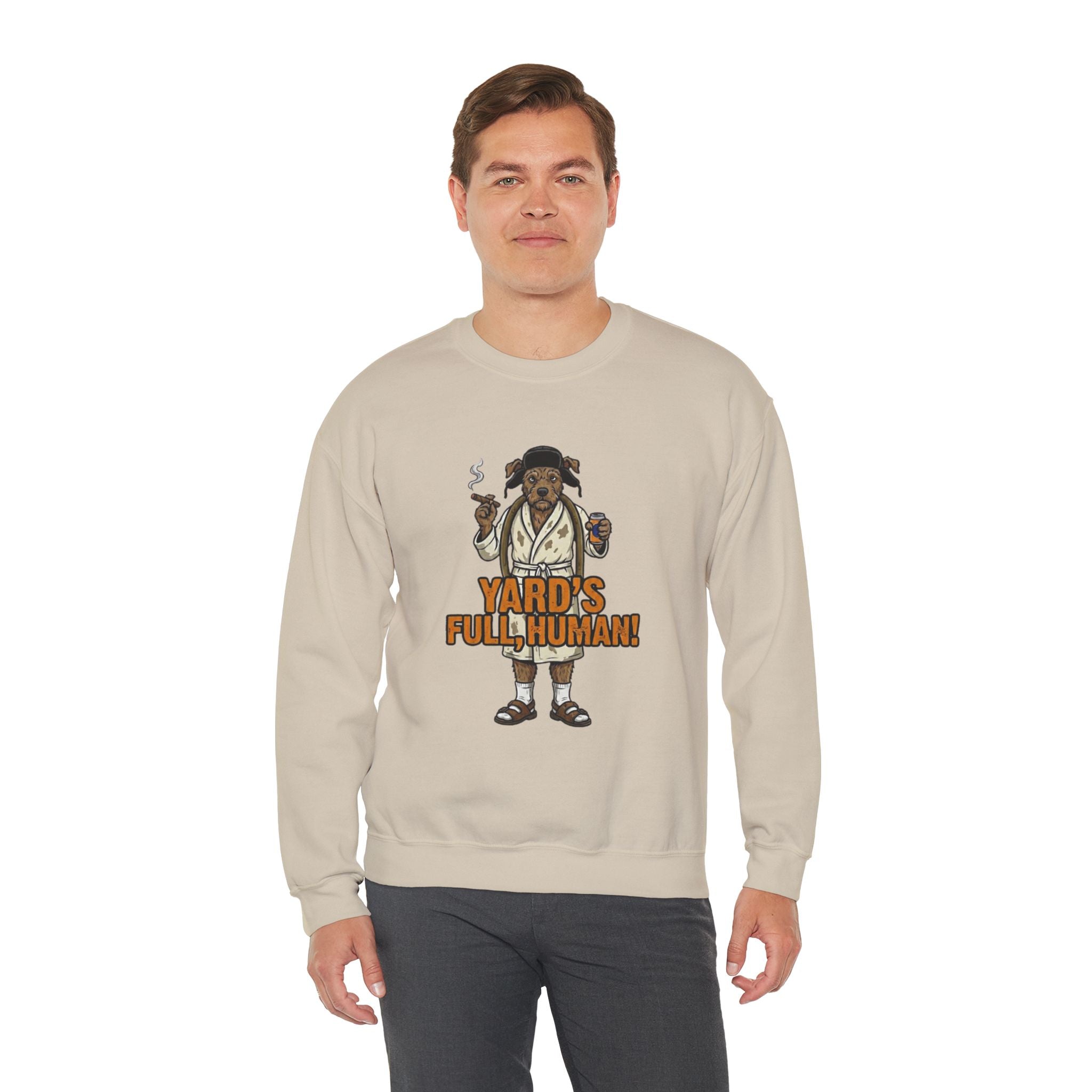 Yards Full, Human Crewneck Sweatshirt - crewneck sweatshirt folded stack colors by Bluegrass Gifts