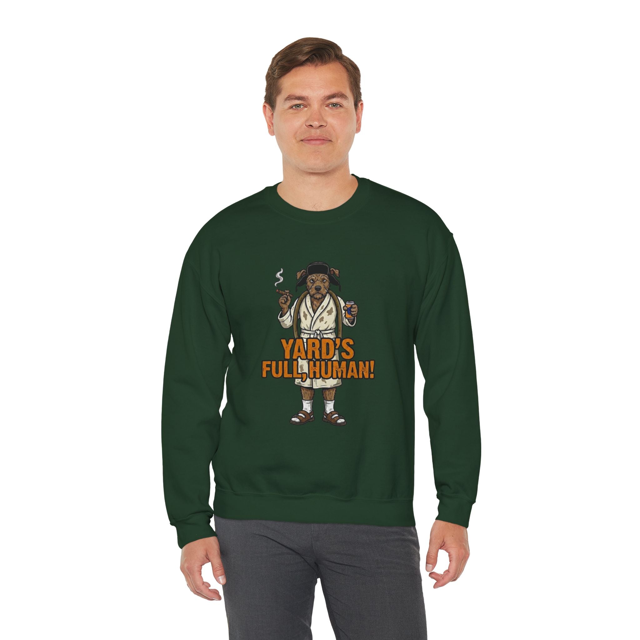Yards Full, Human Crewneck Sweatshirt - crewneck sweatshirt product mockup by Bluegrass Gifts