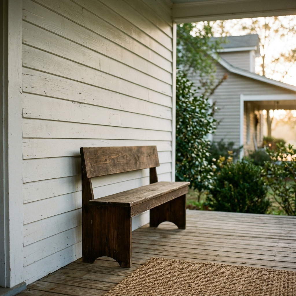 On a front porch for a closing day photo at golden morning light, a bare stretch of wall where housewarming gifts for couples who have everything would live in daily view.