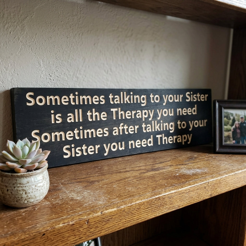 Funny sister quote carved wood wall sign — Bluegrass Gifts sibling signs