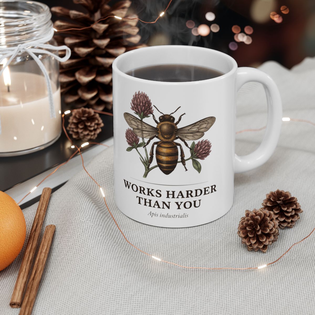 Vintage engraved honeybee and clover field plate mug in a warm styled setting — Bluegrass Gifts field plate mugs