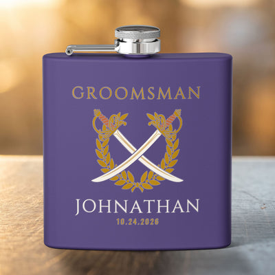 Crossed Sabers Groomsman Flask — Personalized 6oz Whiskey Flask
