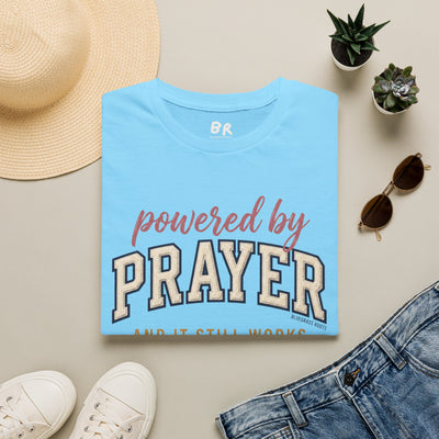 Powered by Prayer varsity shirt
