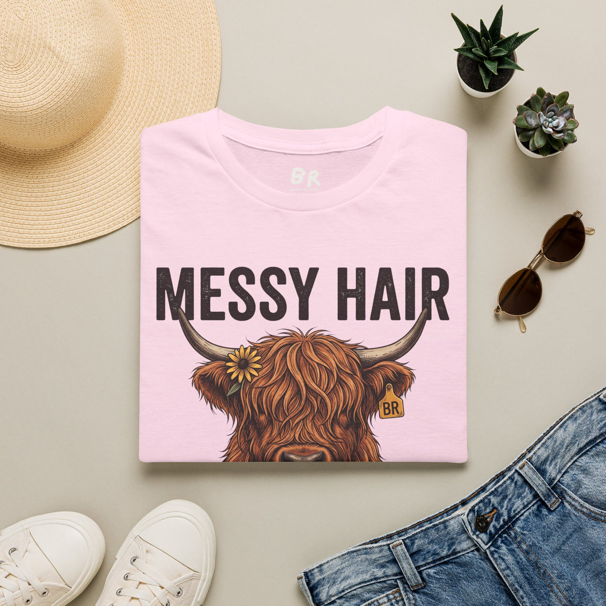 Messy Hair Don't Care highland cow shirt in S