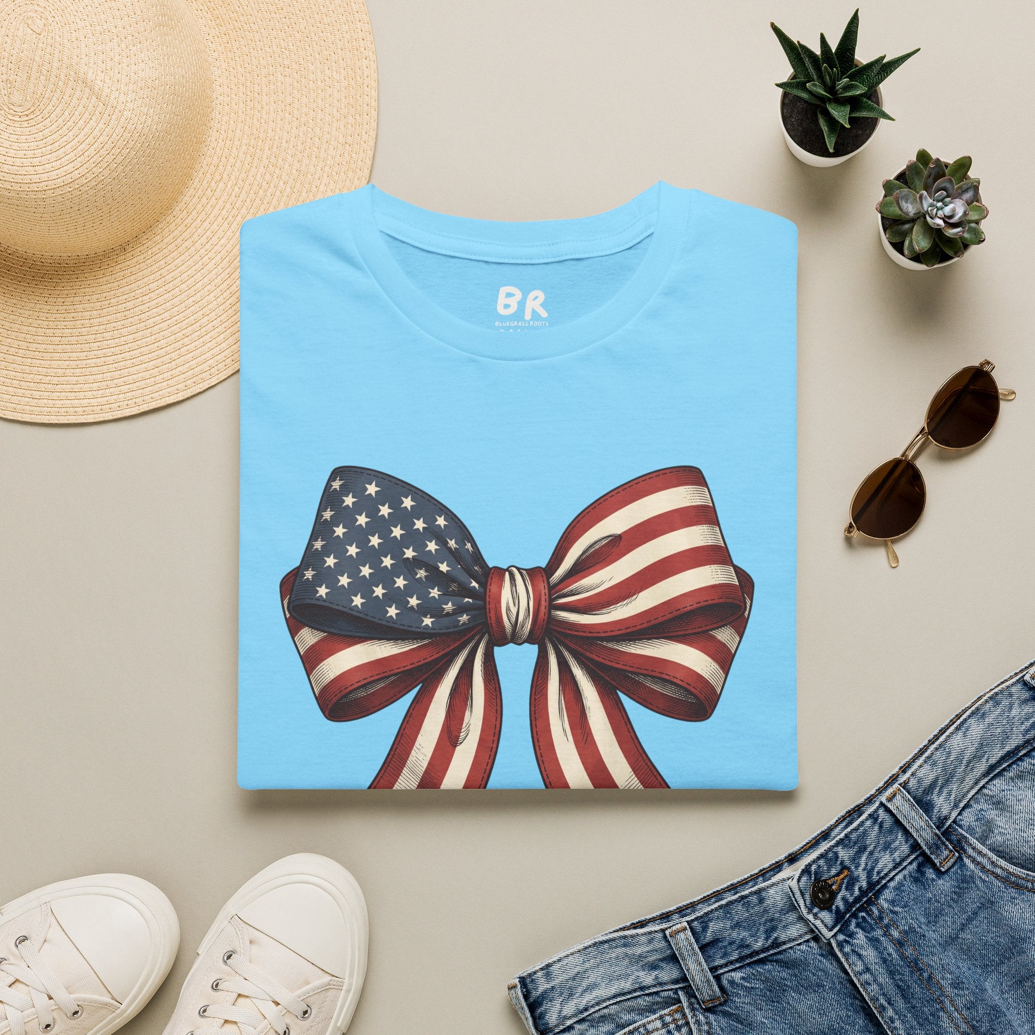 American flag bow 4th of July shirt in S