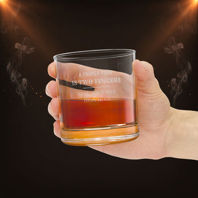 Two Fingers, Neat – engraved whiskey glass, alternate view – Bluegrass Gifts