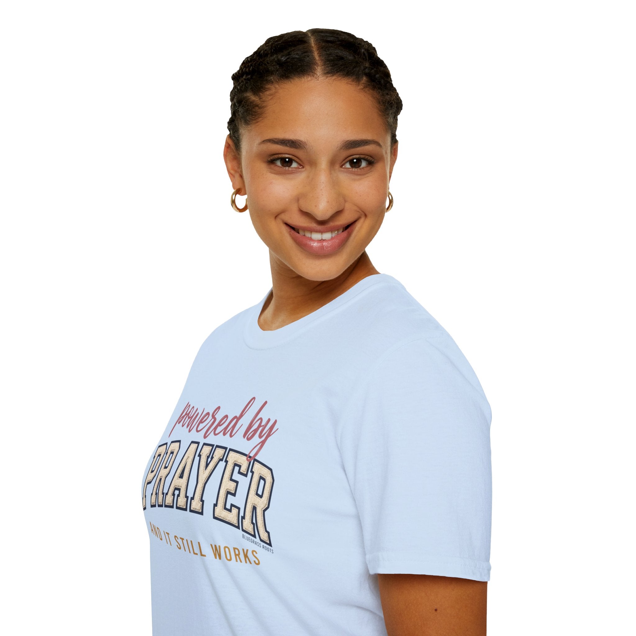 Powered by Prayer varsity shirt