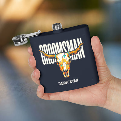 Longhorn Groomsman Flask — Personalized 6oz Whiskey Flask