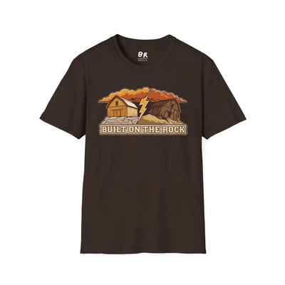 Built on the Rock christian shirt for men, Built on the Rock split barn parable design