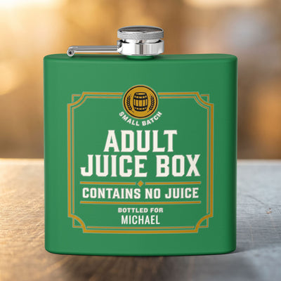 Adult Juice Box Flask humorous personalized flask in Green — front view
