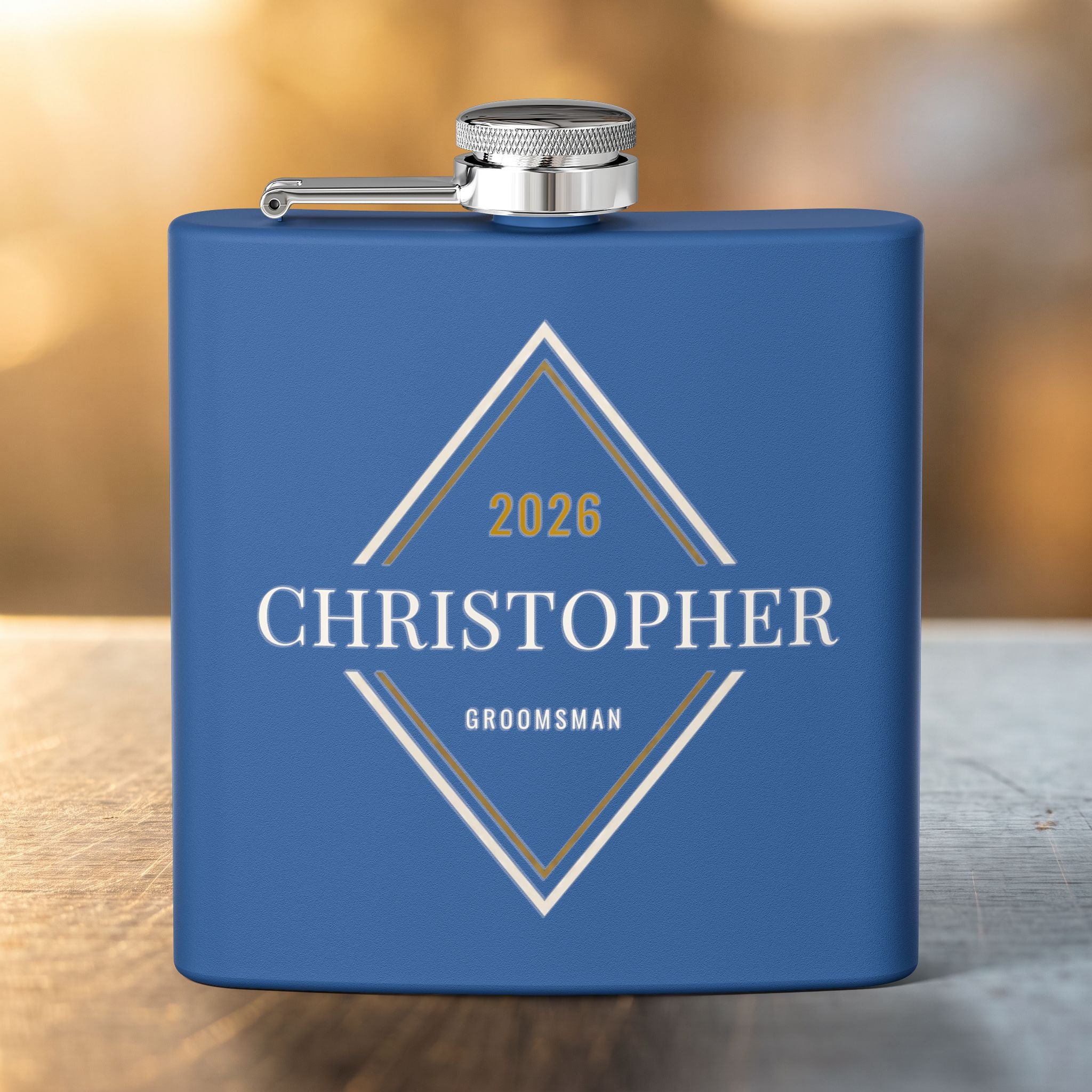 Personalized Groomsman & Best Man Flask — 6oz Art Deco Diamond