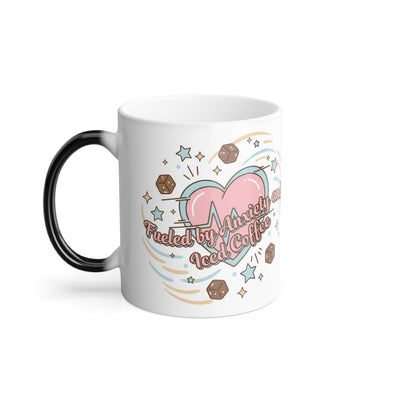 Fueled by Anxiety and Iced Coffee Magic Mug – Funny Pastel Heat-Reveal Cup
