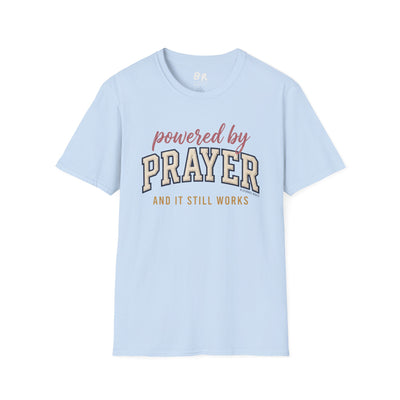 Powered by Prayer varsity shirt