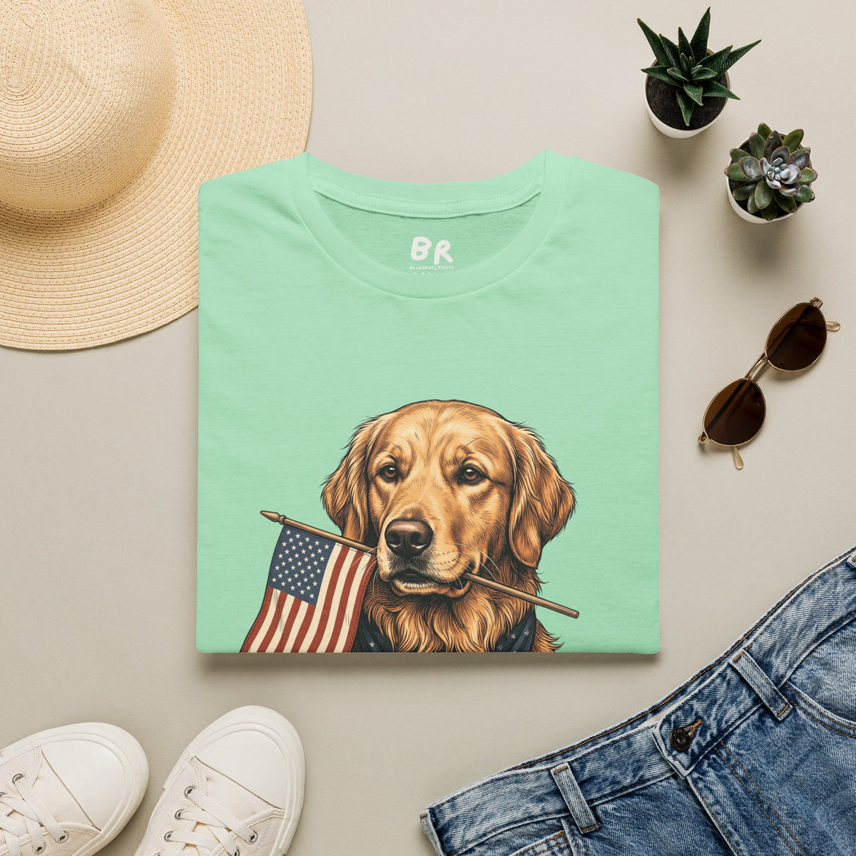 Golden retriever patriotic shirt for women in S