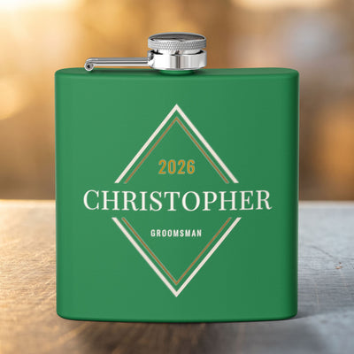 Personalized Groomsman & Best Man Flask — 6oz Art Deco Diamond