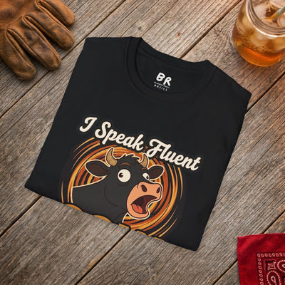 Farmer Shirt — "I Speak Fluent Cow" Funny Cattle Graphic Tee