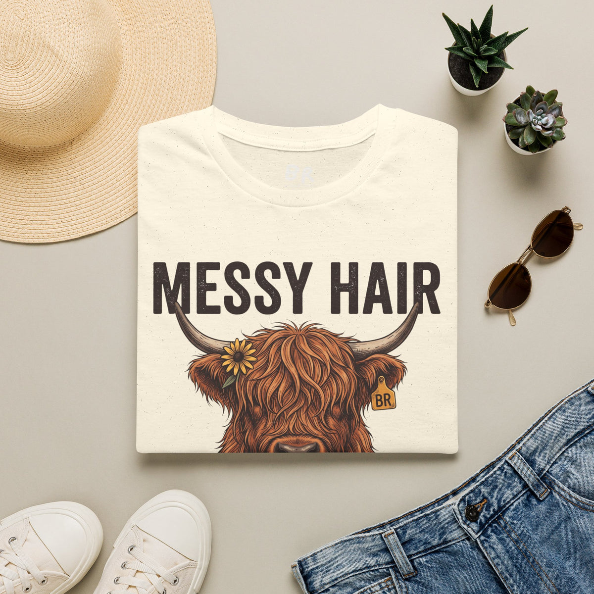Messy Hair Don't Care highland cow shirt in S