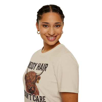 Messy Hair Don't Care highland cow shirt