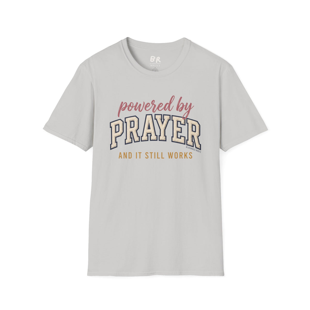 Powered by Prayer varsity shirt