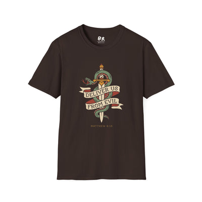 Deliver Us From Evil christian graphic tee in S