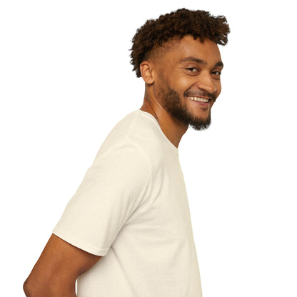 Man wearing a white t-shirt on a white background