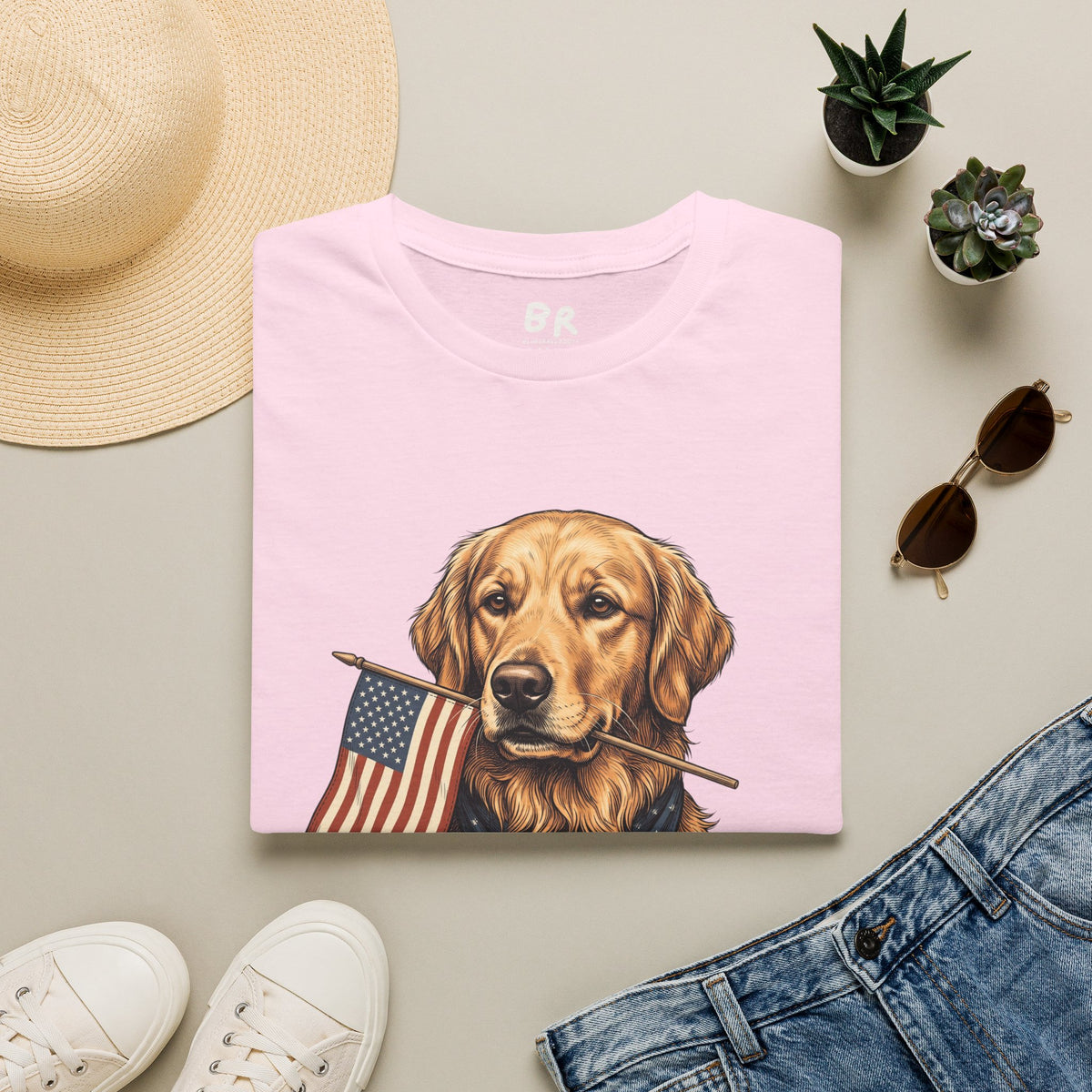 Golden retriever patriotic shirt for women in S
