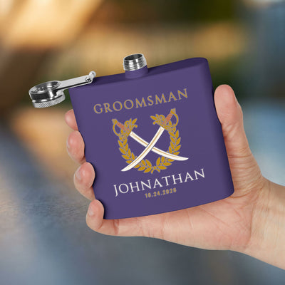 Crossed Sabers Groomsman Flask — Personalized 6oz Whiskey Flask