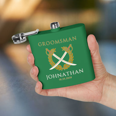 Crossed Sabers Groomsman Flask — Personalized 6oz Whiskey Flask