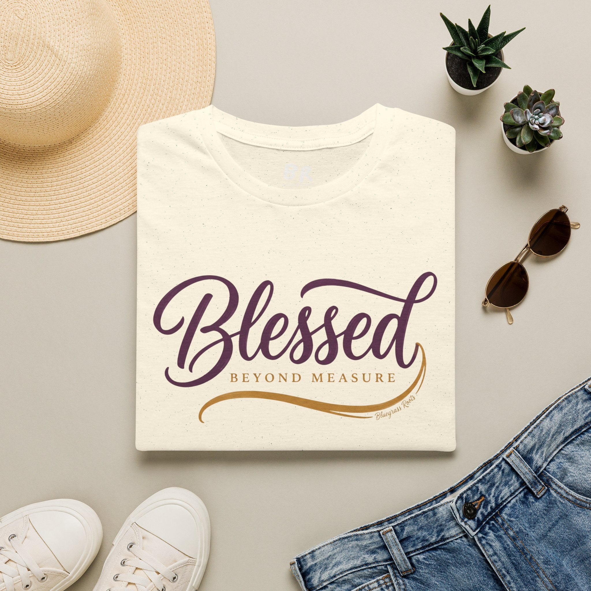 Blessed Beyond Measure script shirt in S
