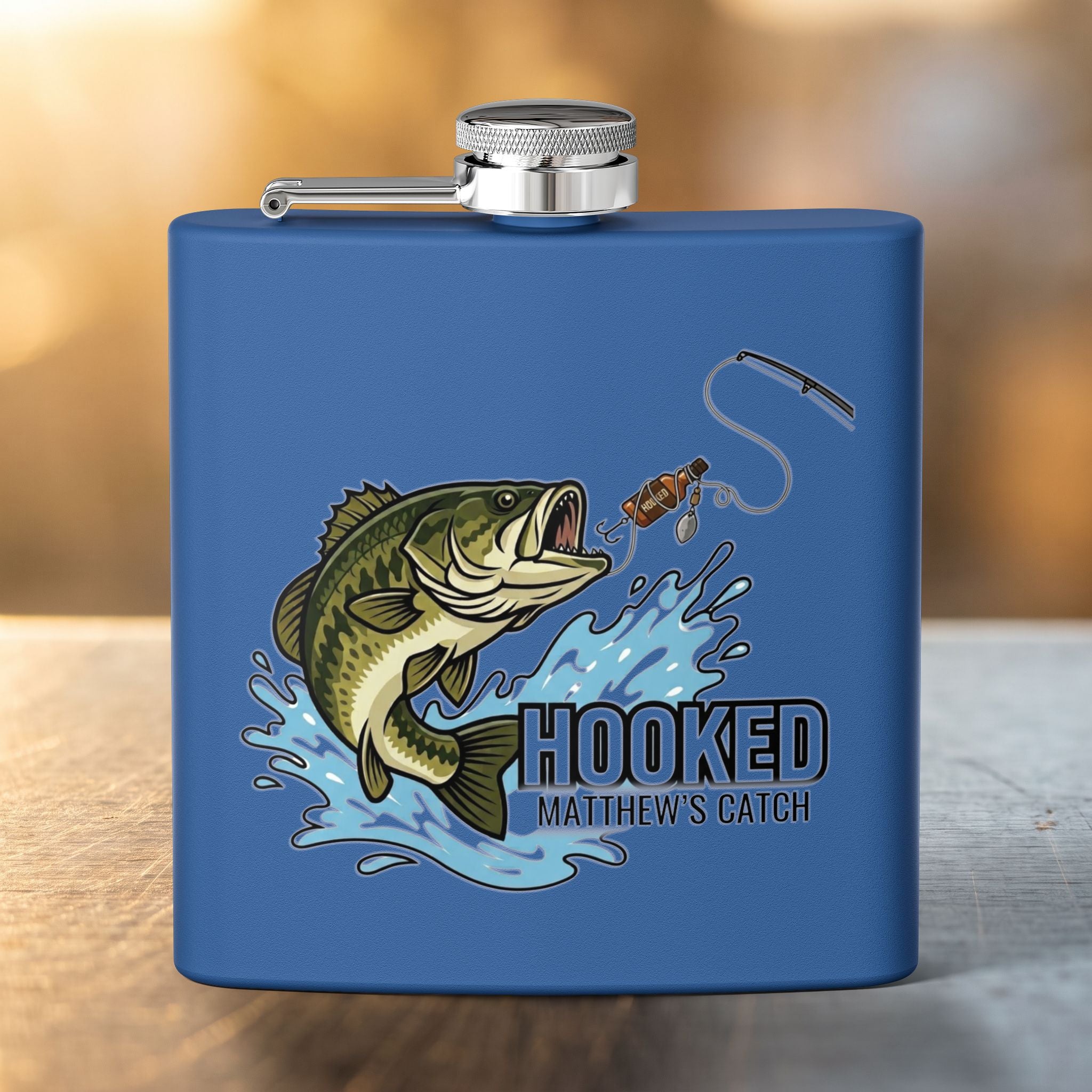 Hooked Fishing Flask — Personalized 6oz Whiskey Flask for Anglers
