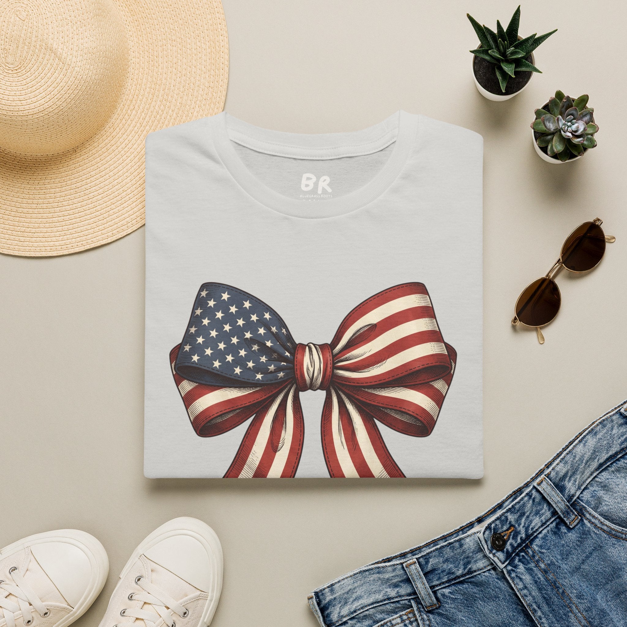 American flag bow 4th of July shirt in S