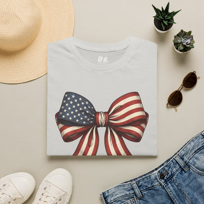 American flag bow 4th of July shirt in S