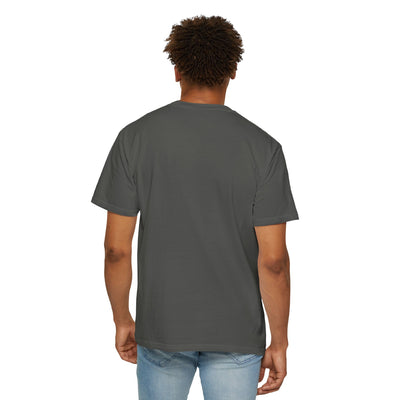 Person wearing a gray t-shirt on a white background