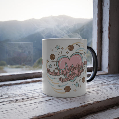Fueled by Anxiety and Iced Coffee Magic Mug – Funny Pastel Heat-Reveal Cup