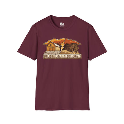 Built on the Rock christian shirt for men, Built on the Rock split barn parable design