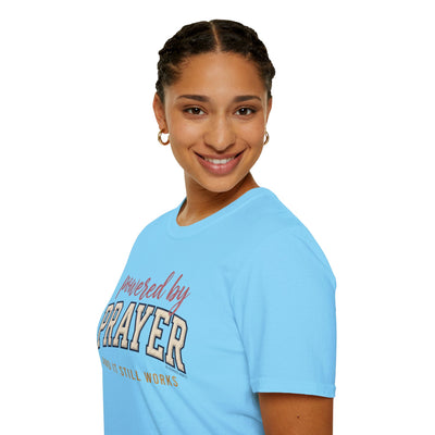 Powered by Prayer varsity shirt