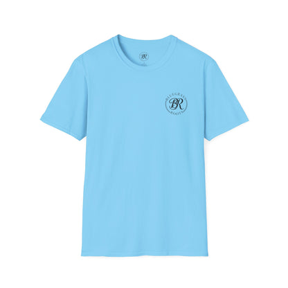 Light blue t-shirt with a logo on a white background