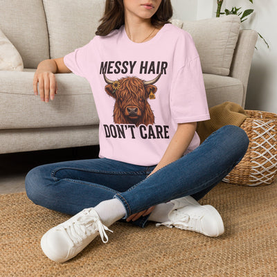 Messy Hair Don't Care highland cow shirt