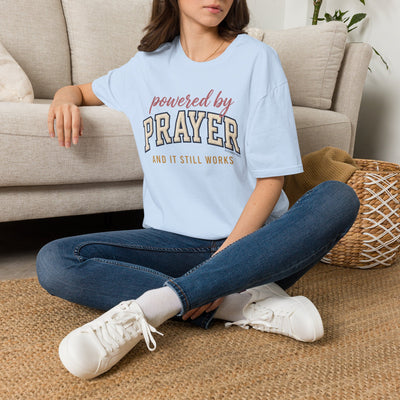 Powered by Prayer varsity shirt