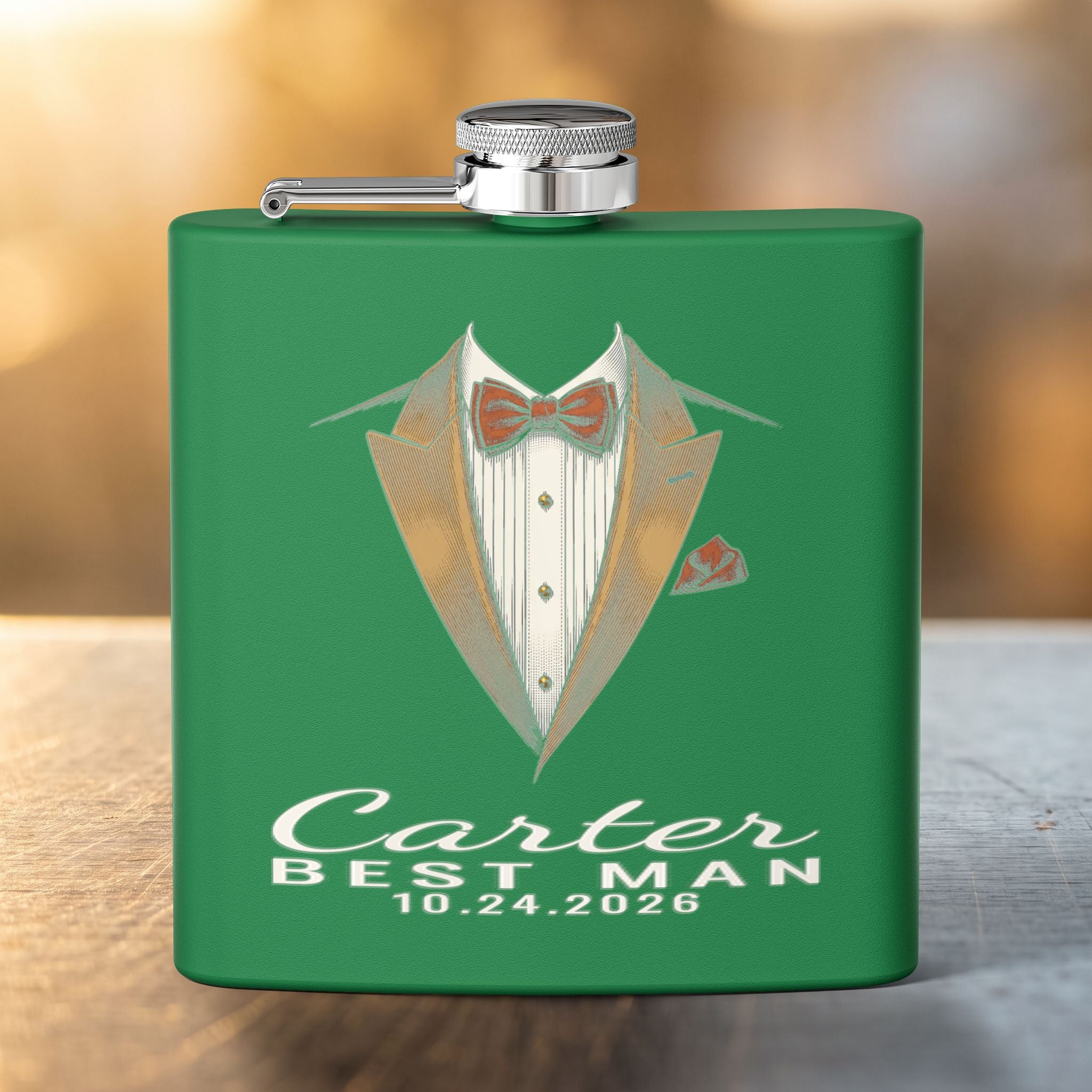 Black Tie Groomsman Flask — Personalized 6oz Whiskey Flask