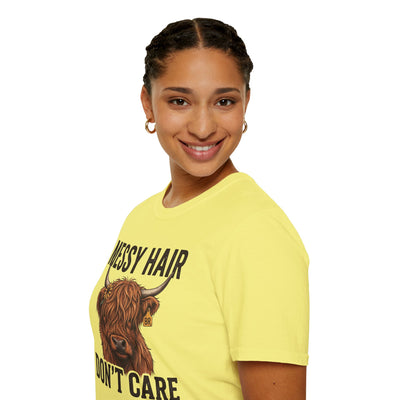 Messy Hair Don't Care highland cow shirt