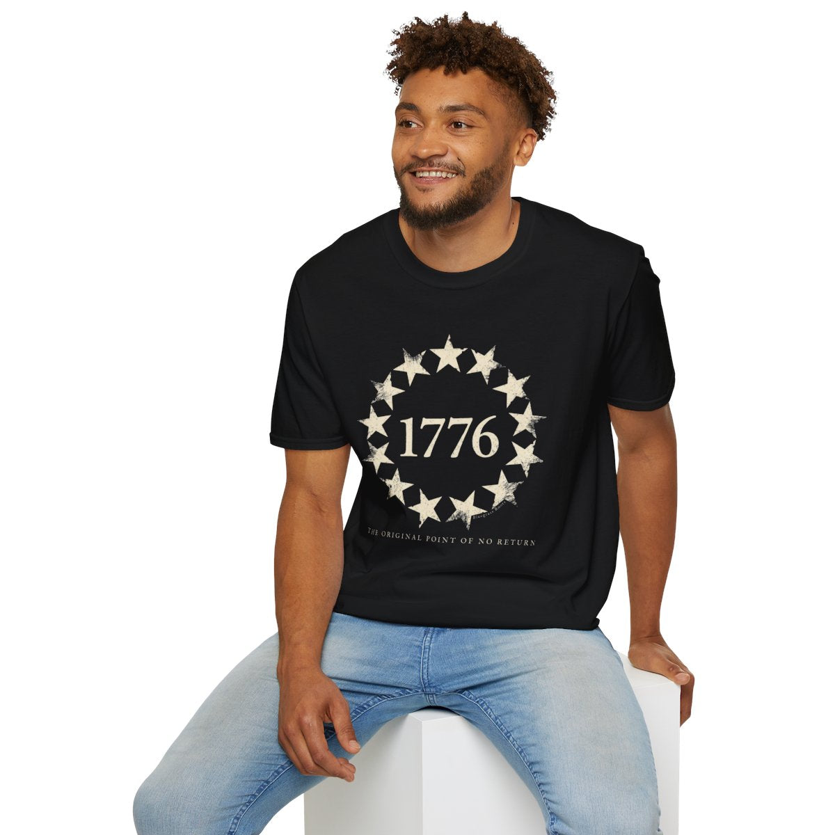 1776 Shirt — "The Original Point of No Return" Betsy Ross Tee in Black