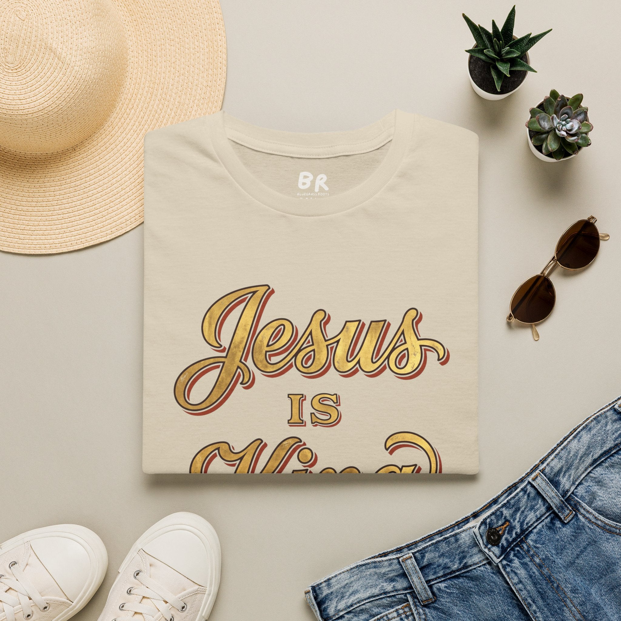 Jesus Is King gold leaf shirt in S