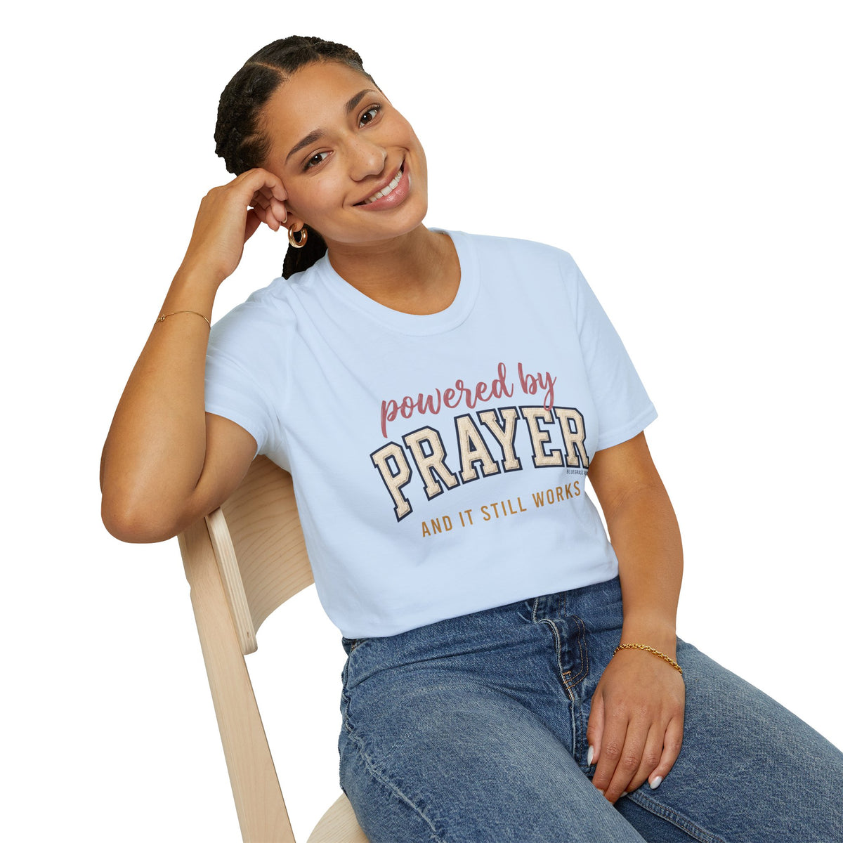Powered by Prayer varsity shirt