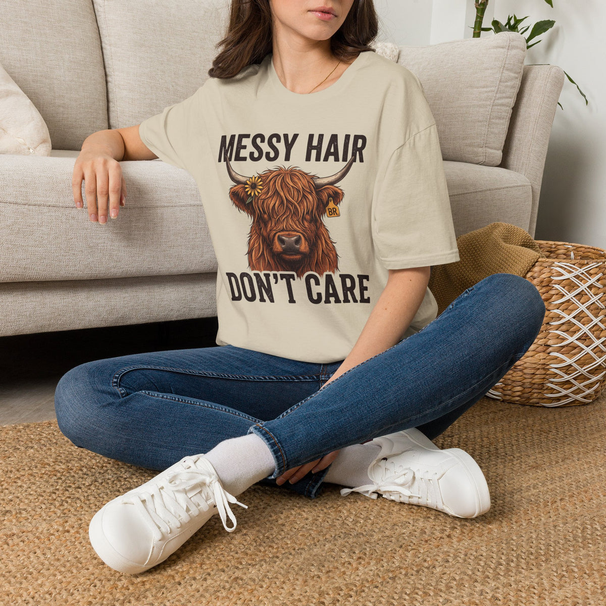 Messy Hair Don't Care highland cow shirt