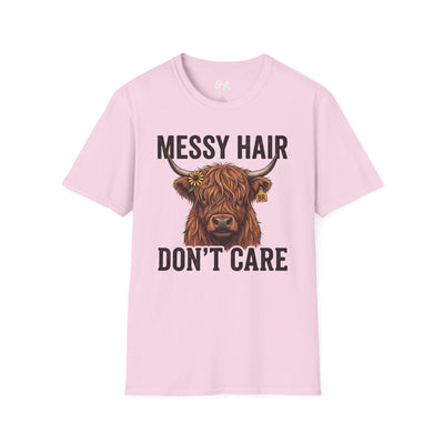 Messy Hair Don't Care highland cow shirt